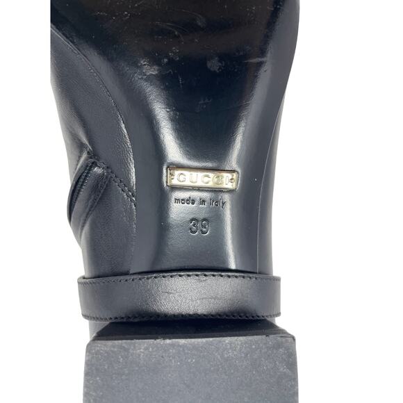 Gucci Boots GG Logo Monogram Western Chain Black Leather Ankle Booties Shoes 39 - Picture 11 of 13